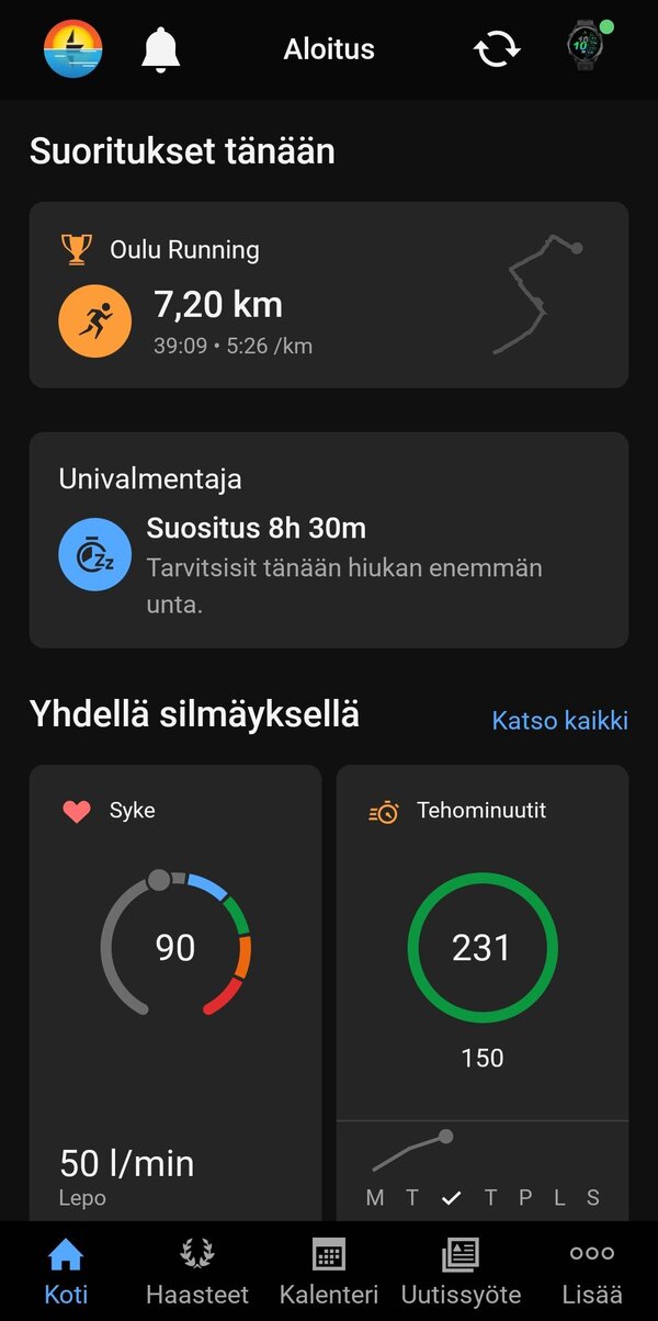 Garmin Connectin p��n�kym� 1/2