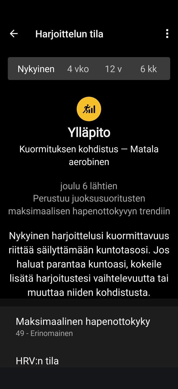 Harjoittelun tila 1/2