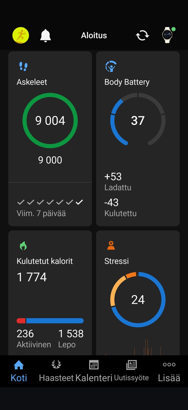 Garmin Connectin p��n�kym�