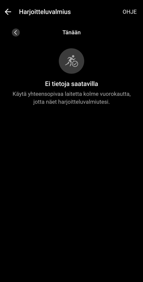 Harjoitteluvalmius näyttää tyhjää