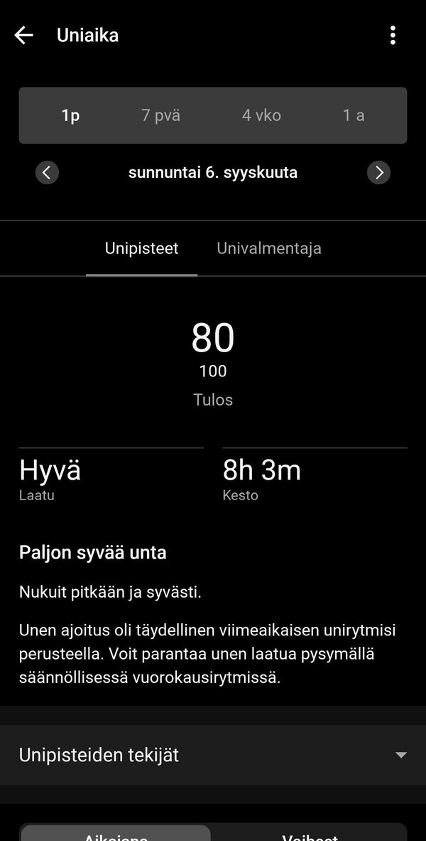 Unidataa yhdeltä yöltä 1/2