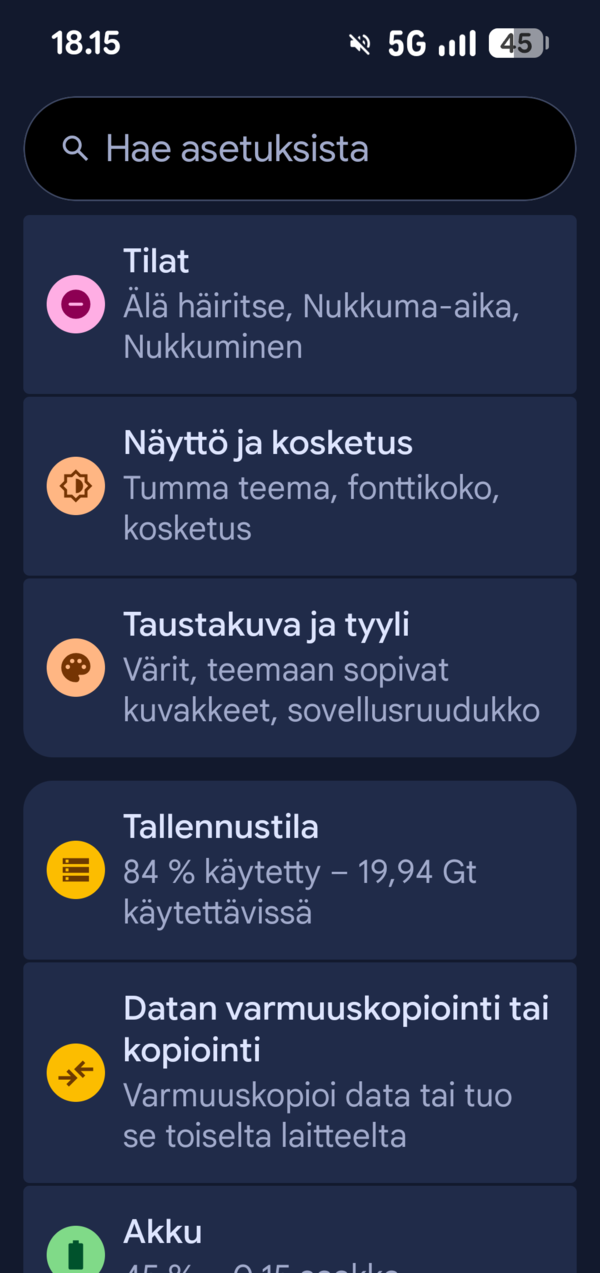 Pixel 10a:n asetusvalikoit 2/2