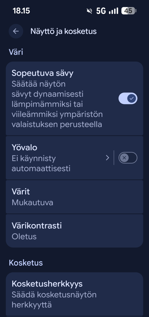 V�ritasapainon s��t� valaisuuden perusteella