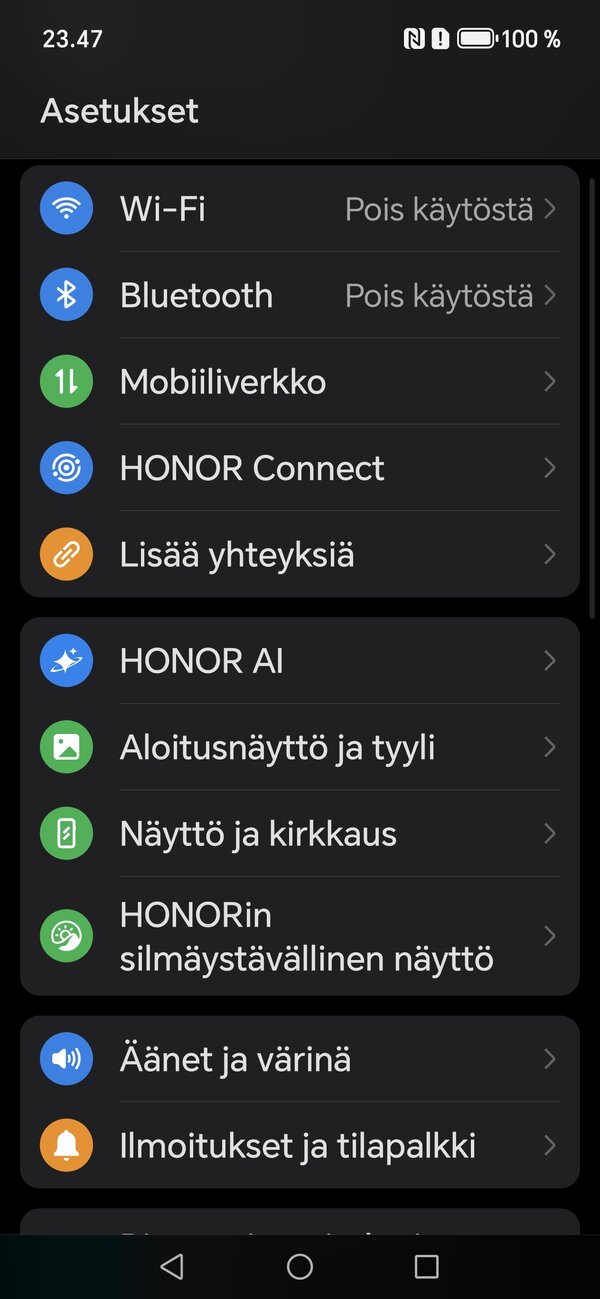 Honorin asetuksia
