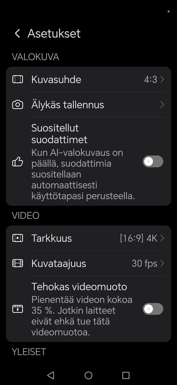 Kameran asetuksia 1/2