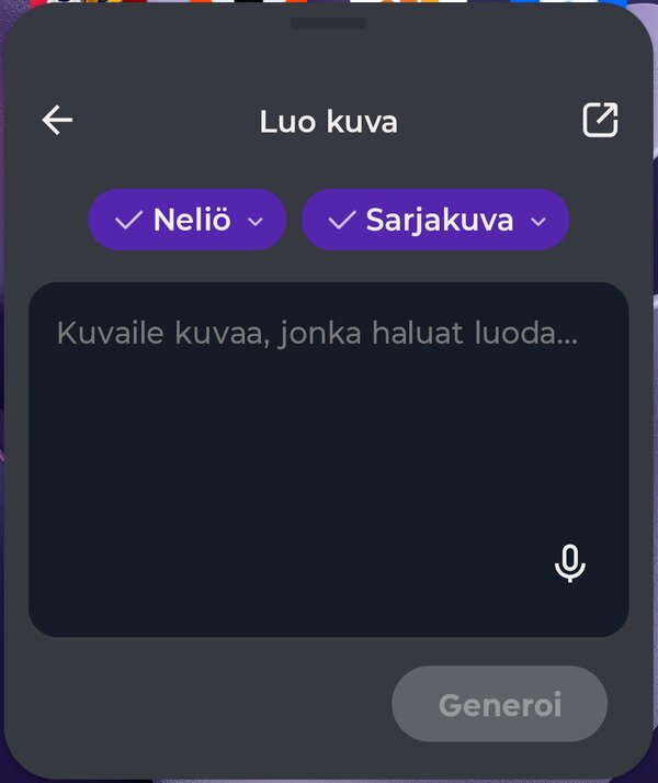 Kuvien luonnin valikko Moto AI -tekoälyssä