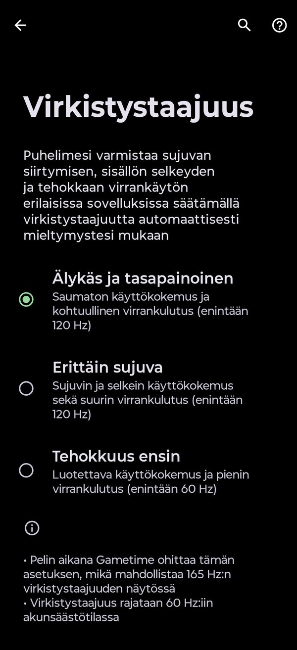 Näytön virkistystaajuuden säädöt
