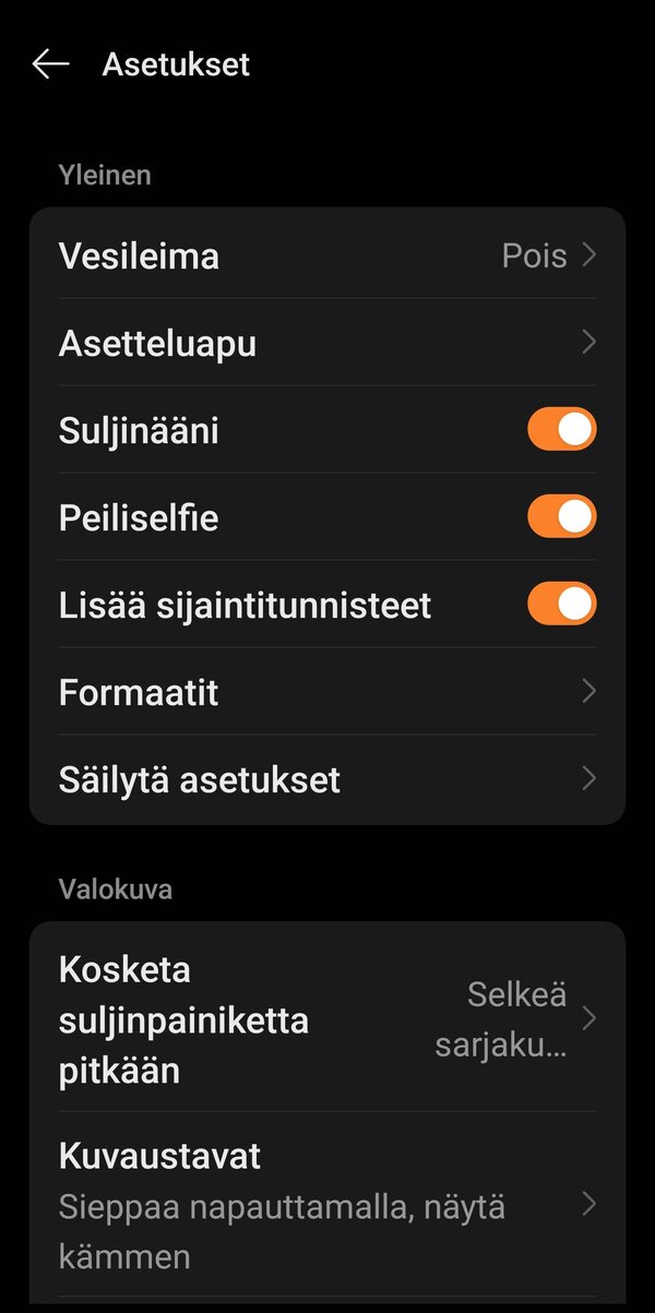 OnePlus 13, kamerasovelluksen asetuksia