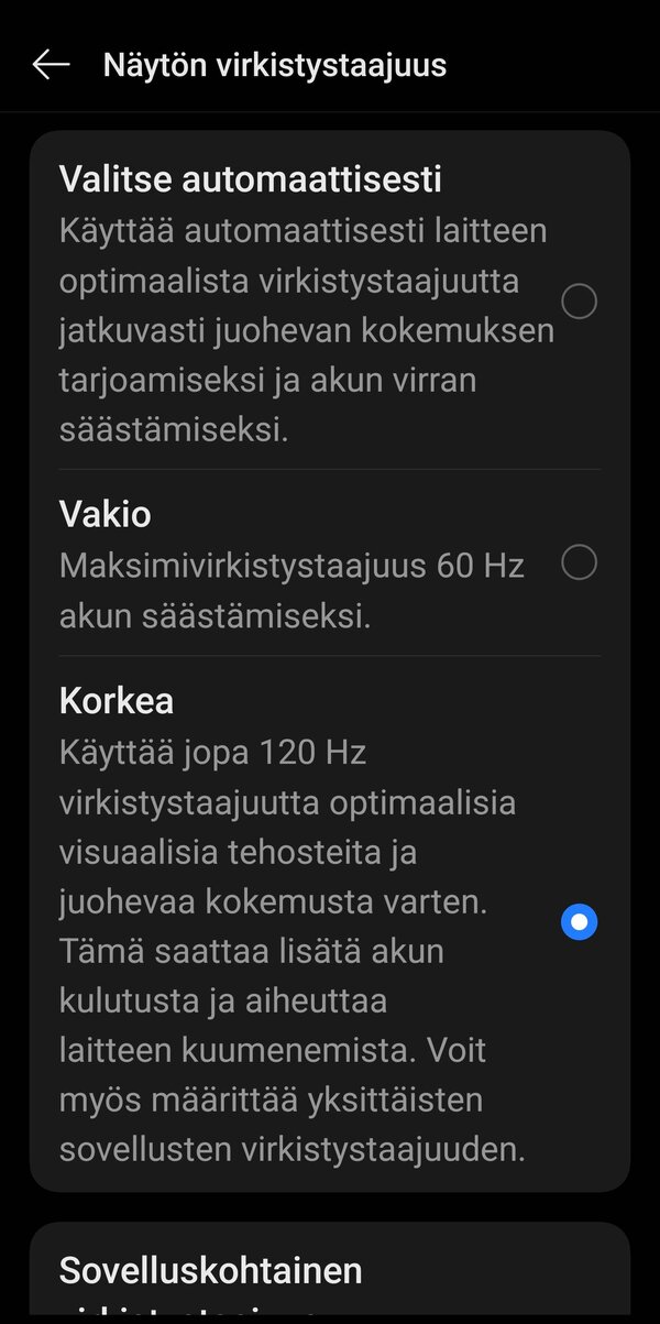 OnePlus 13, nytn virkistystaajuuden valinta