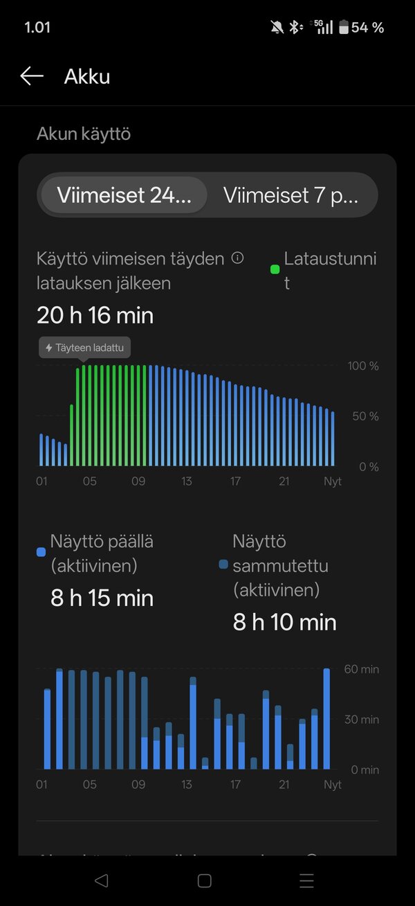 Akkugraafi 20 tuntia latauksen jälkeen