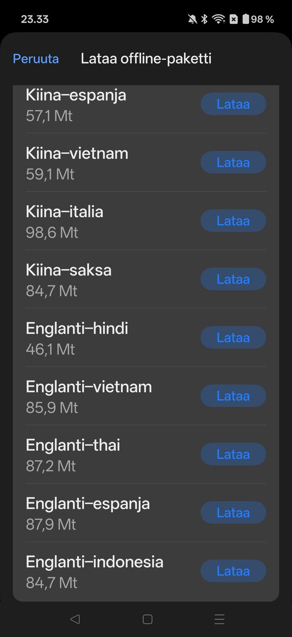 OnePlussan tekoälytoimintoja, kääntäjälle valittavissa olevat kieliparit