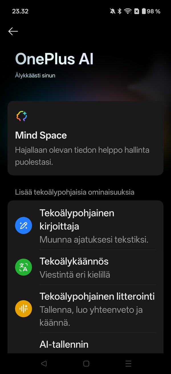 OnePlussan tekoälytoimintoja, päänäkymä