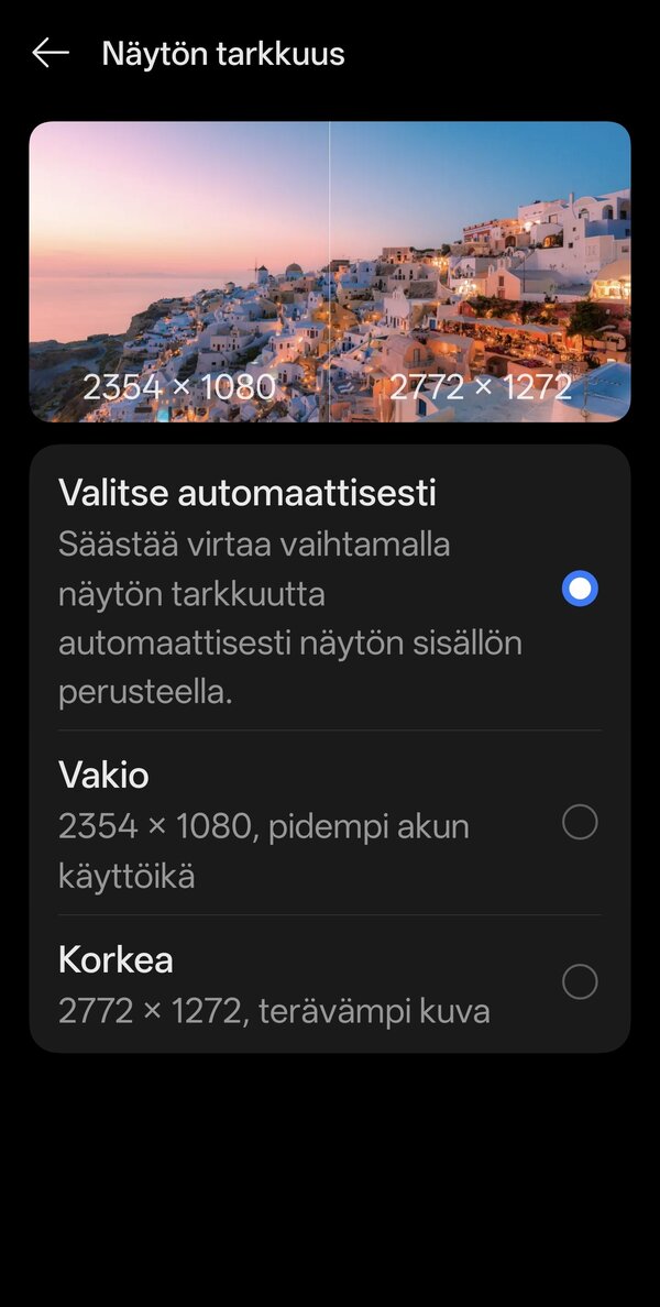 Näytön tarkkuutta voi halutessaan laskea asetuksista