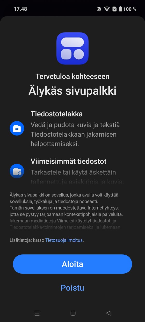 OnePlussan lyks sivupalkki