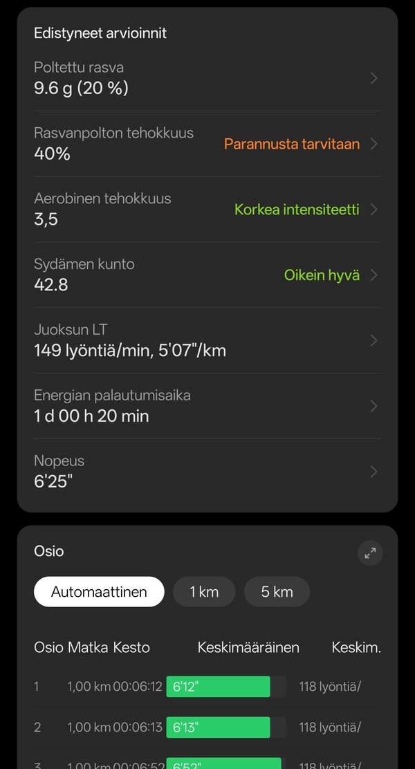 Juoksutreenin tiedot 2/6