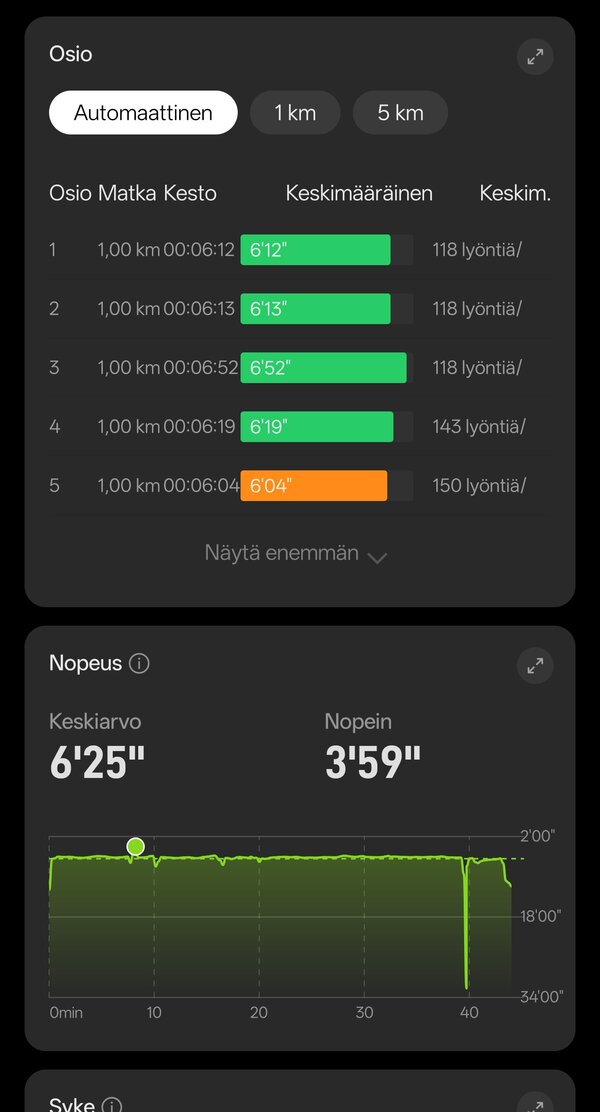 Juoksutreenin tiedot 3/6