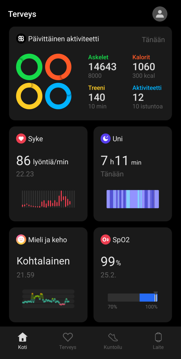 OHealthin päänäkymä 1/2