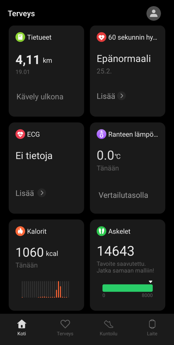 OHealthin päänäkymä 2/2