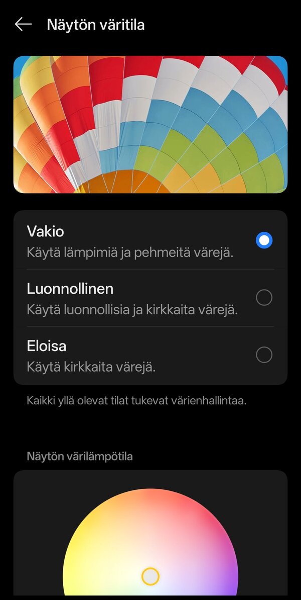 Näytön väritilan valinta