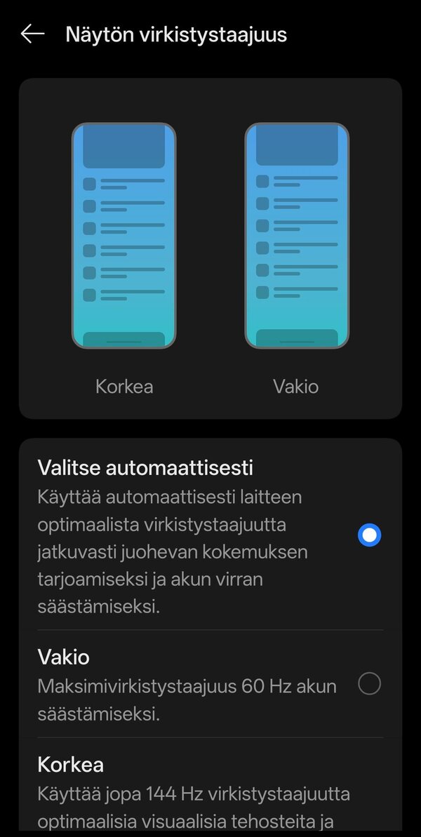 Näytön virkistystaajuuden valinta