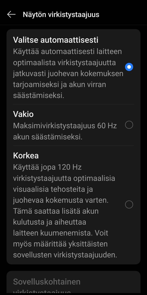 Virkistystaajuuden asetukset