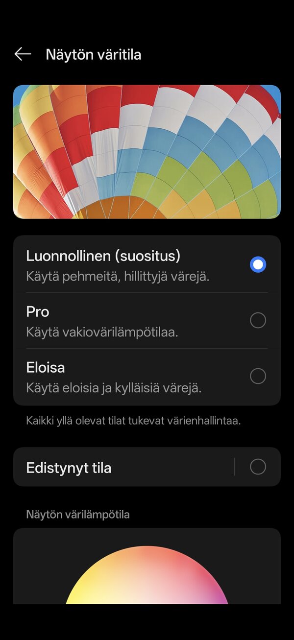 Näytön värien säätö
