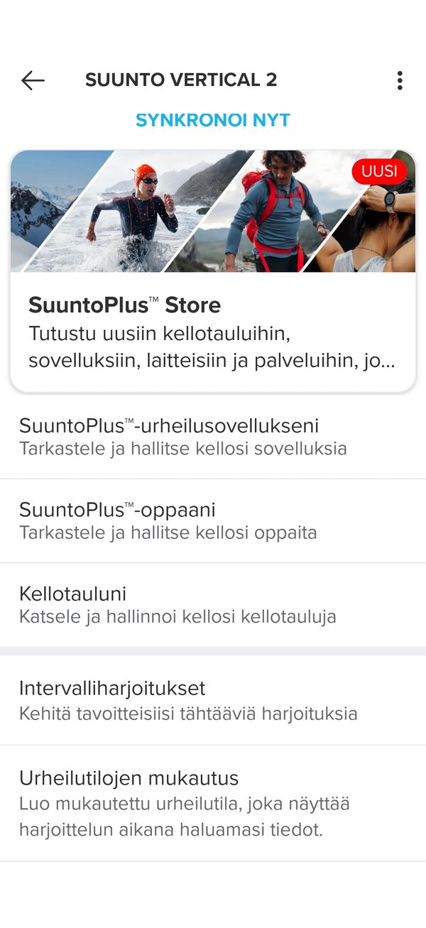 Suunnon sovelluksen asetusvalikoita 1/2