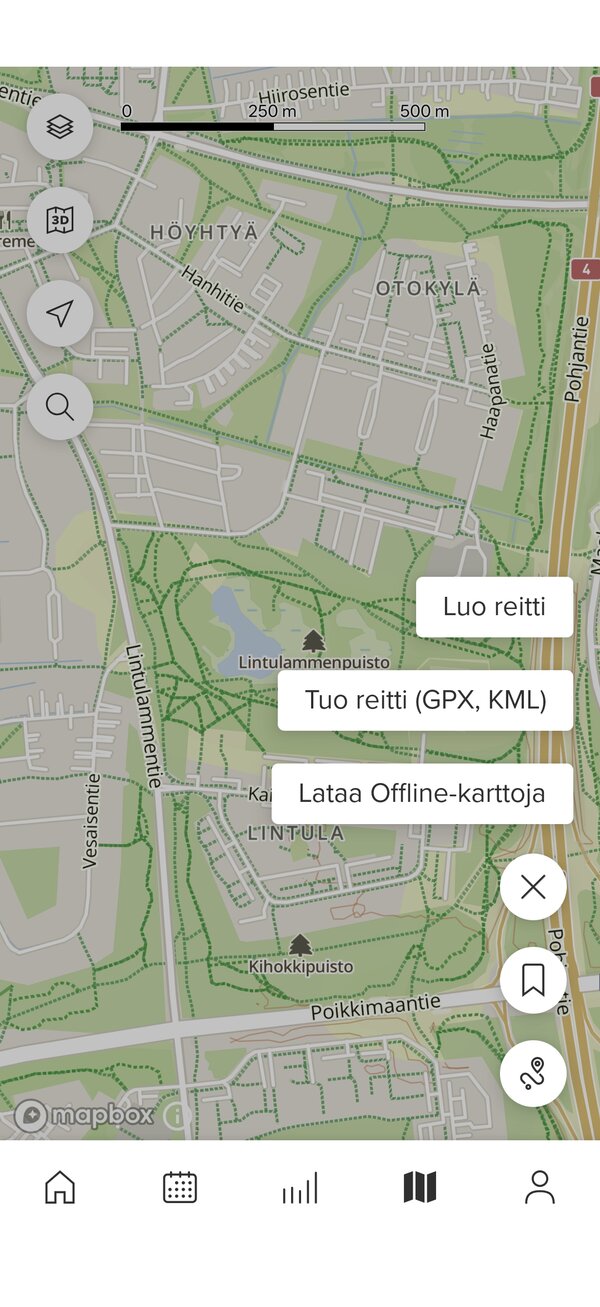 Reitit suunnitellaan puhelimen sovelluksessa 1/2