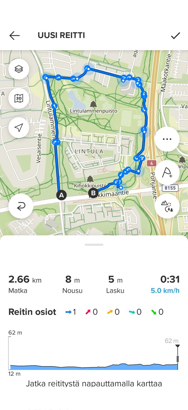 Reitit suunnitellaan puhelimen sovelluksessa 2/2