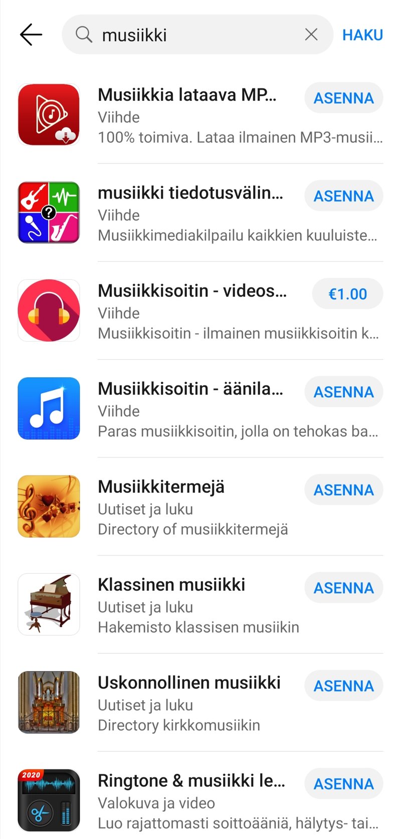 AppGalleryn hakutulokset musiikille