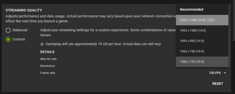GeForce Nown selainversiossa voi nyt valita QHD tarkkuuden ja 120 fps:n nopeus
