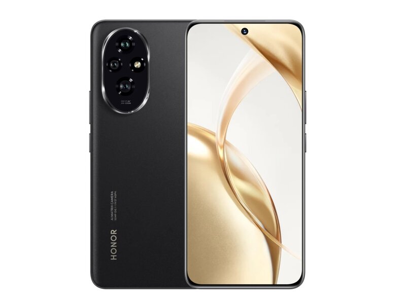 Honor 200 puhelin edestä ja takaa mustana