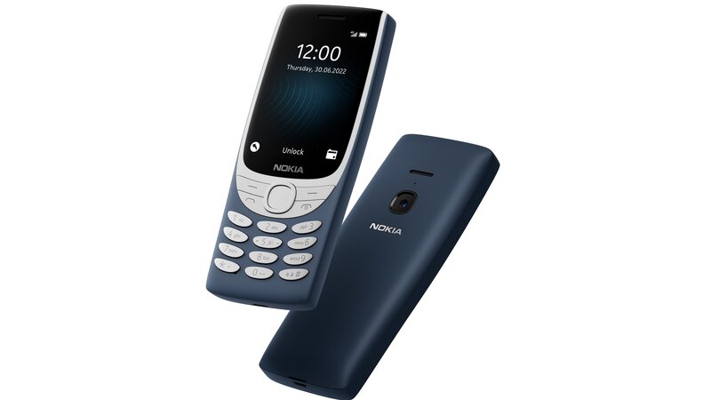 sininen Nokia 8210 4G edestä ja takaa