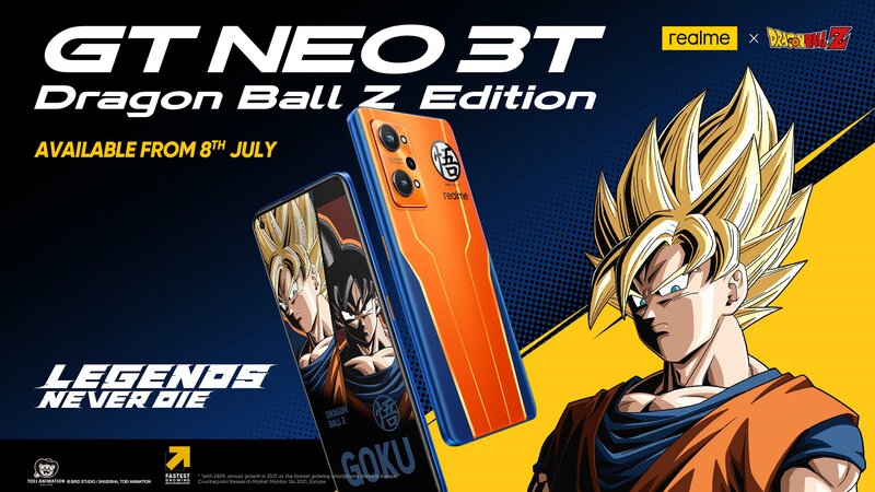 realme GT Neo 3T puhelinmalli Dragon Ball Z -erikoisversiona