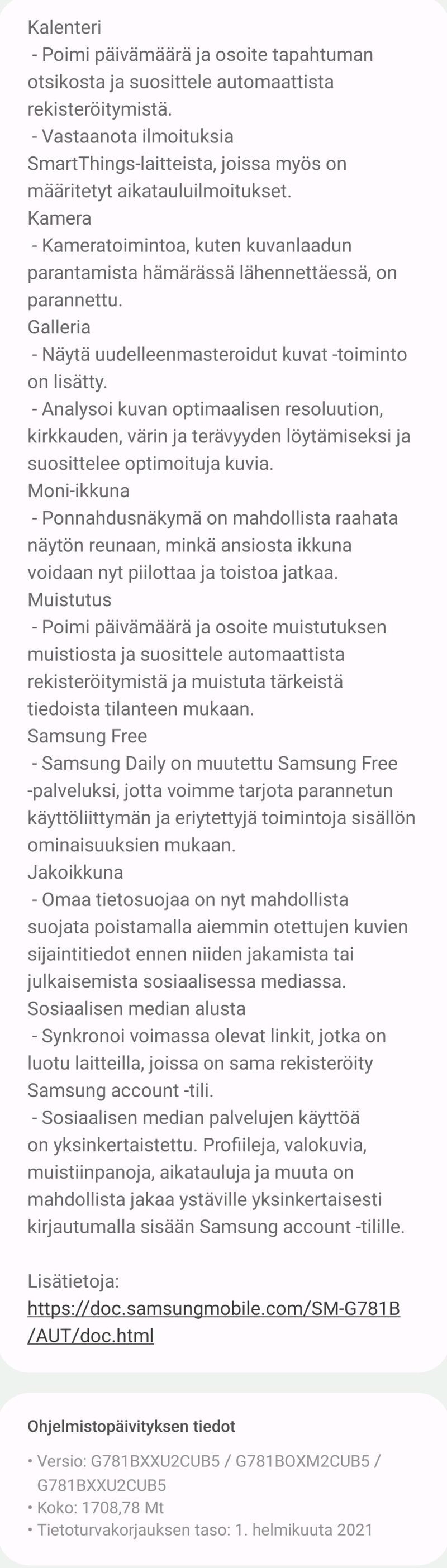 One UI 3.1 uudistukset Galaxy S20 FE puhelimessa