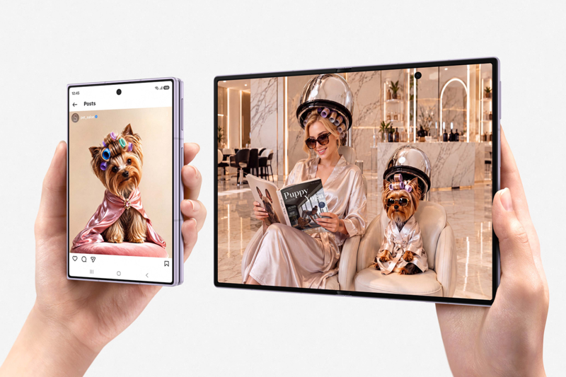 Samsung Galaxy Z Fold8 suljettuna ja avattuna vierekkäin