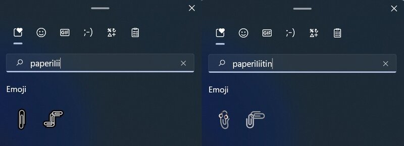 Windows 11:n vanha ja uusi paperiliitin-emoji