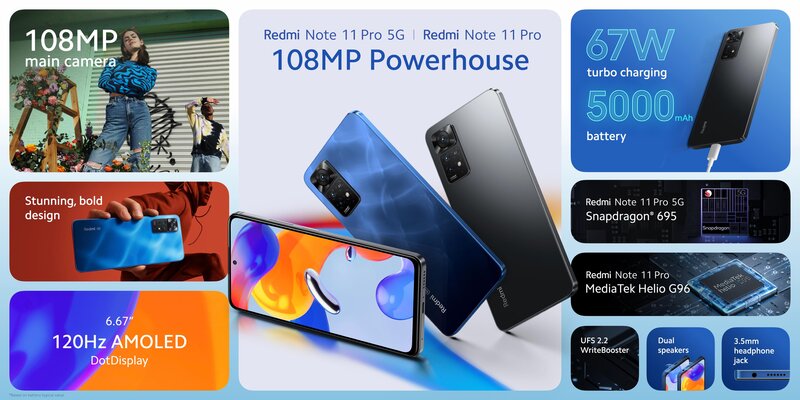 Xiaomi Redmi Note 11 Pro puhelimien keskeiset tekniset tiedot