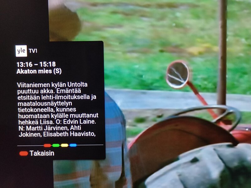 HybridiTV-valikko antaa tietoa Yle 1-kanavan Akaton mies-ohjelmasta