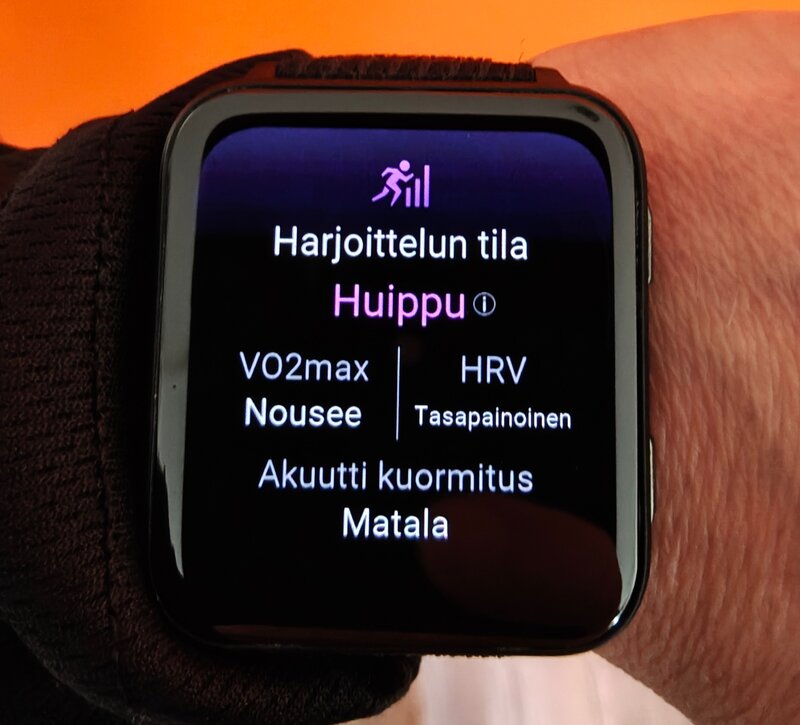 Harjoittelun tila kellon näytöllä