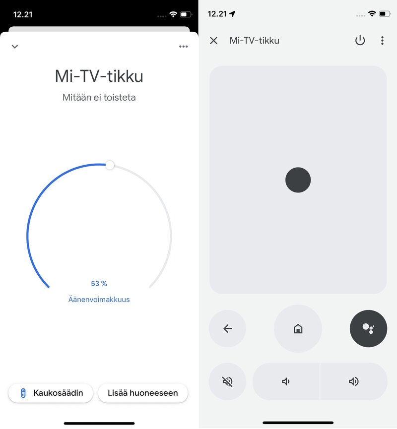 Android TV ohjaimia iOSn Google Home sovelluksessa