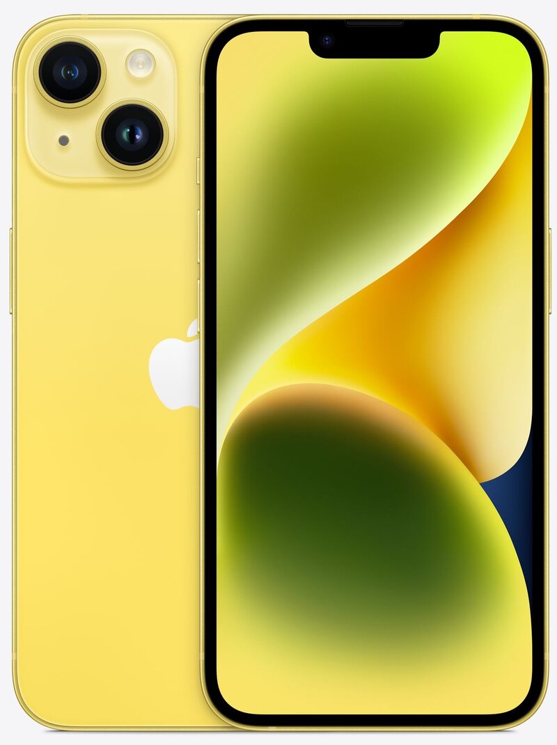 keltainen iPhone 14 puhelin