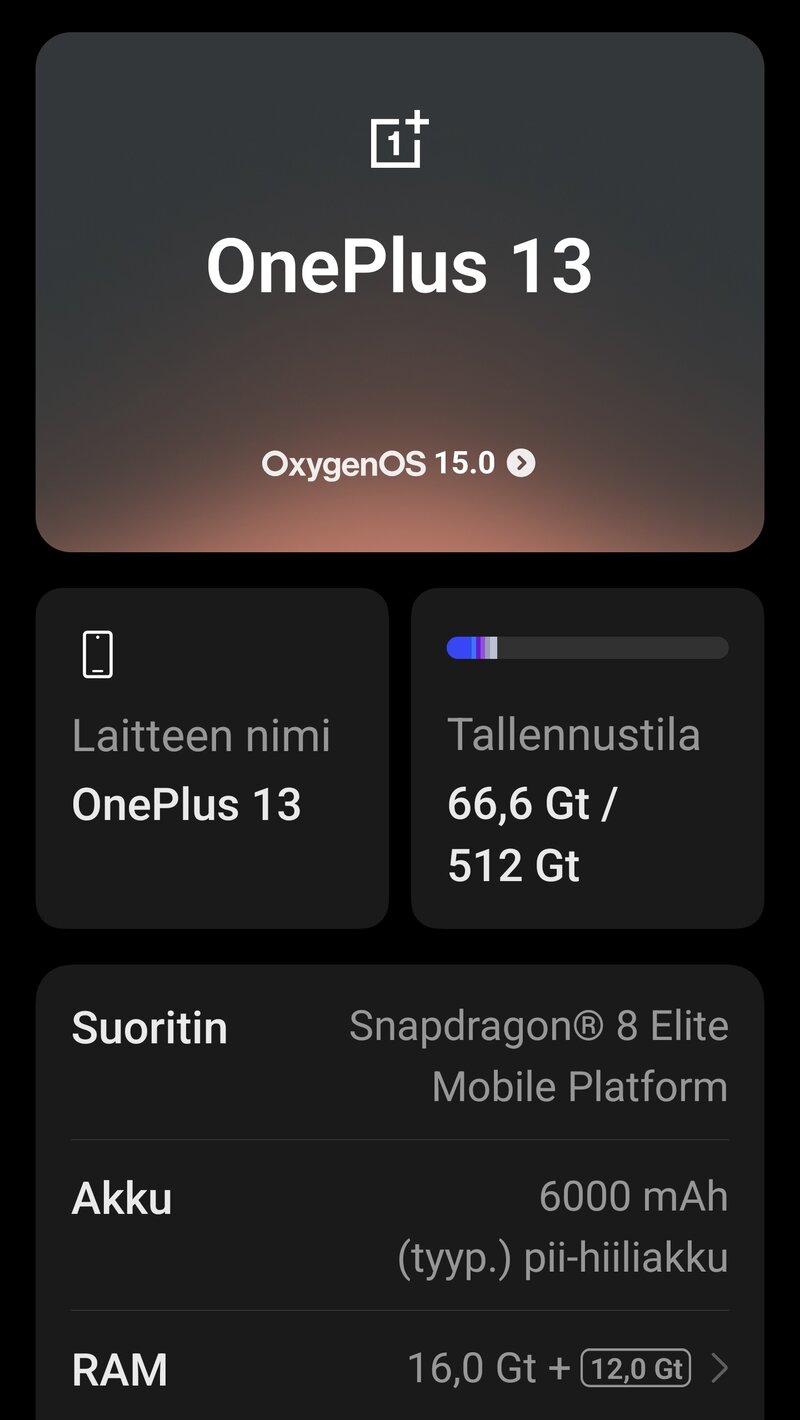 OnePlus 13:n jrjestelmn tiedot