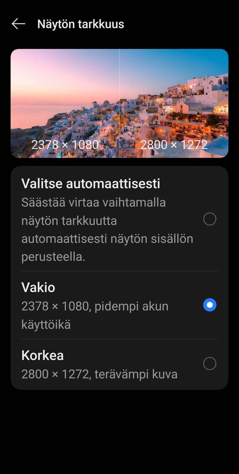 Näytön tarkkuuden valinta