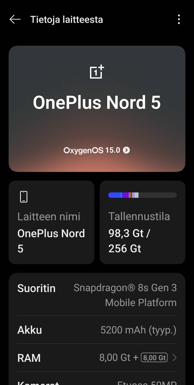 OnePlus Nord 5, Android 15 tiedot