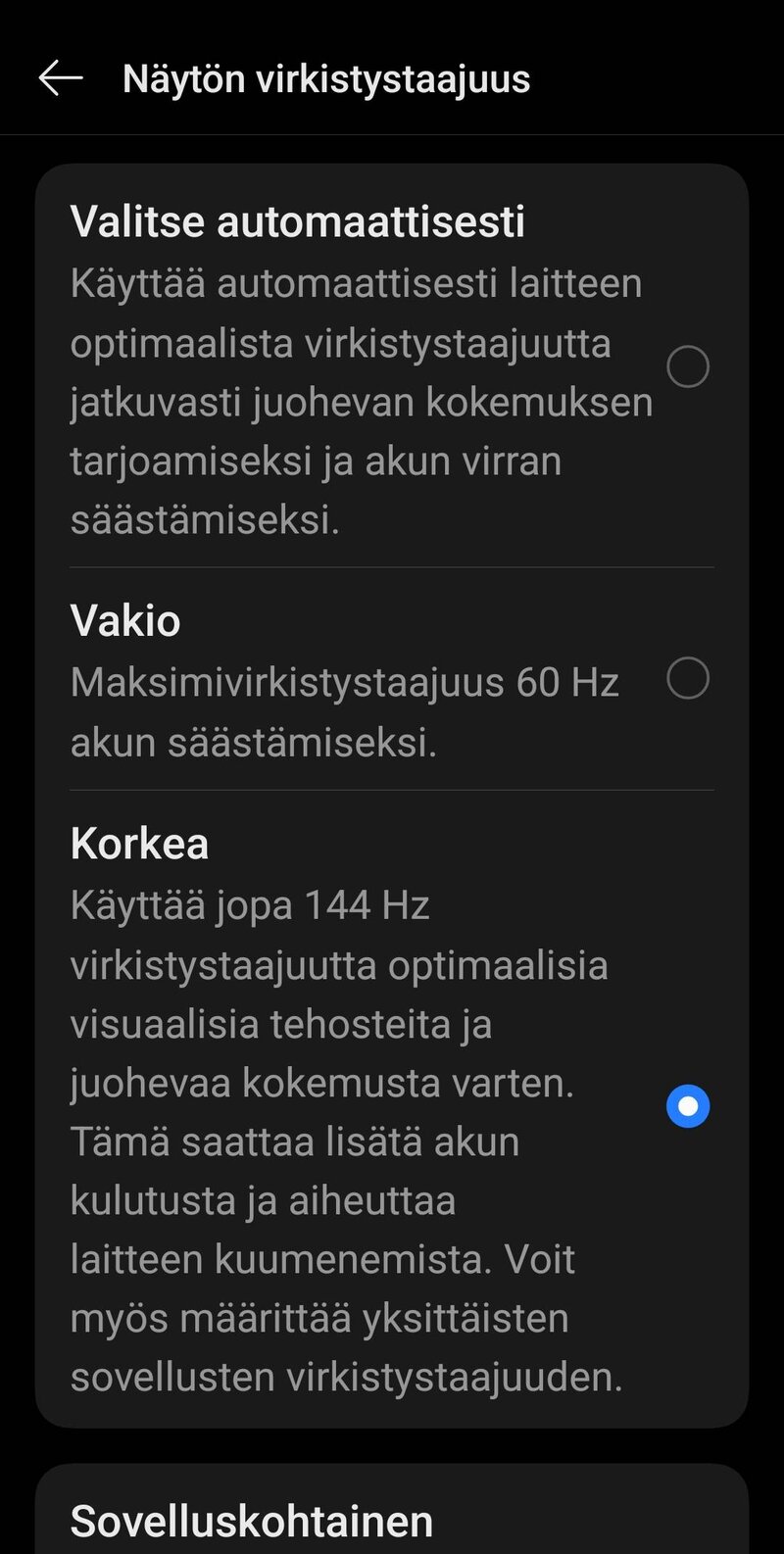 Virkistystaajuuden valinta