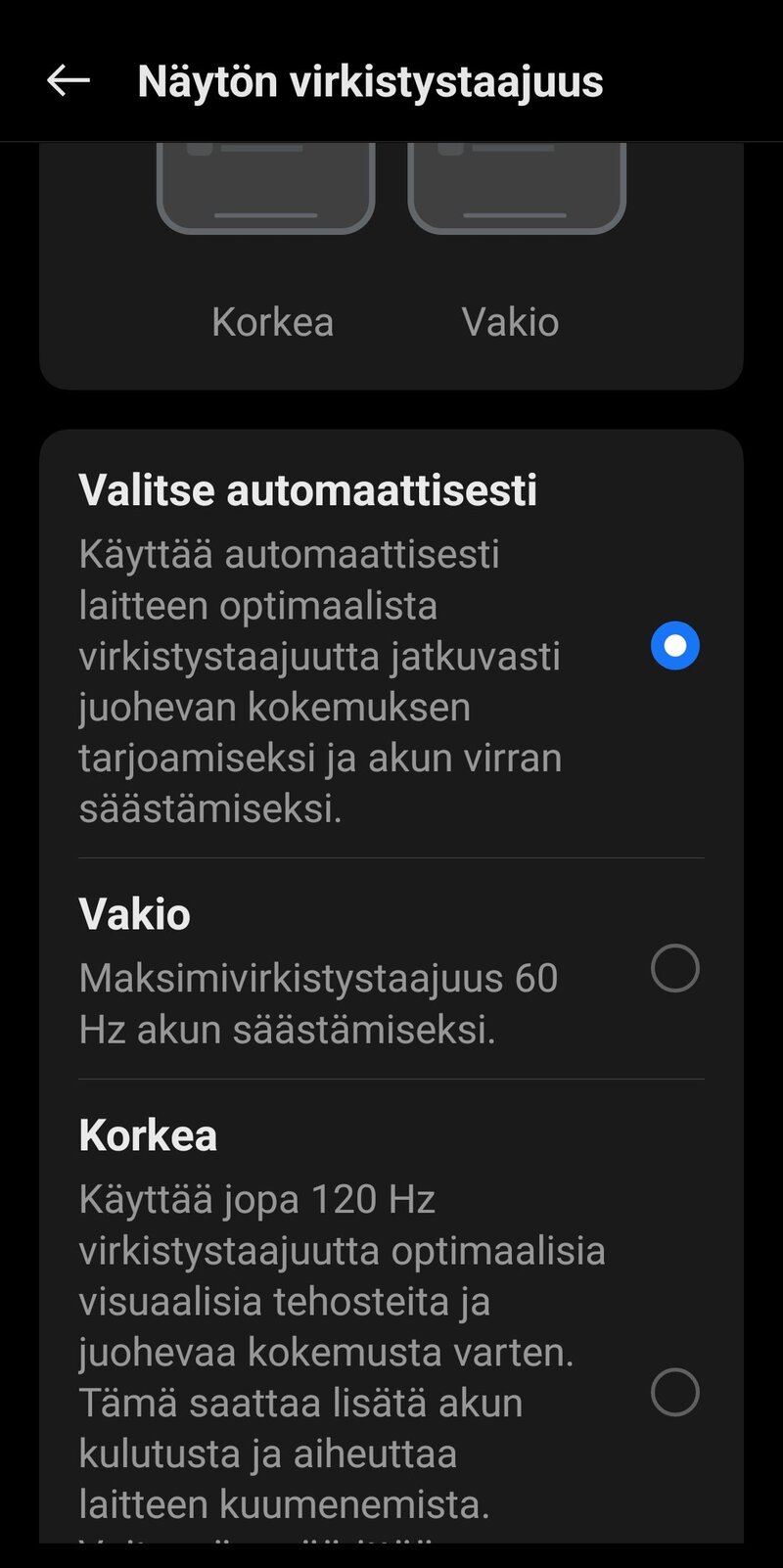 OnePlus Nord CE4 Lite, virkistystaajuuden valinta