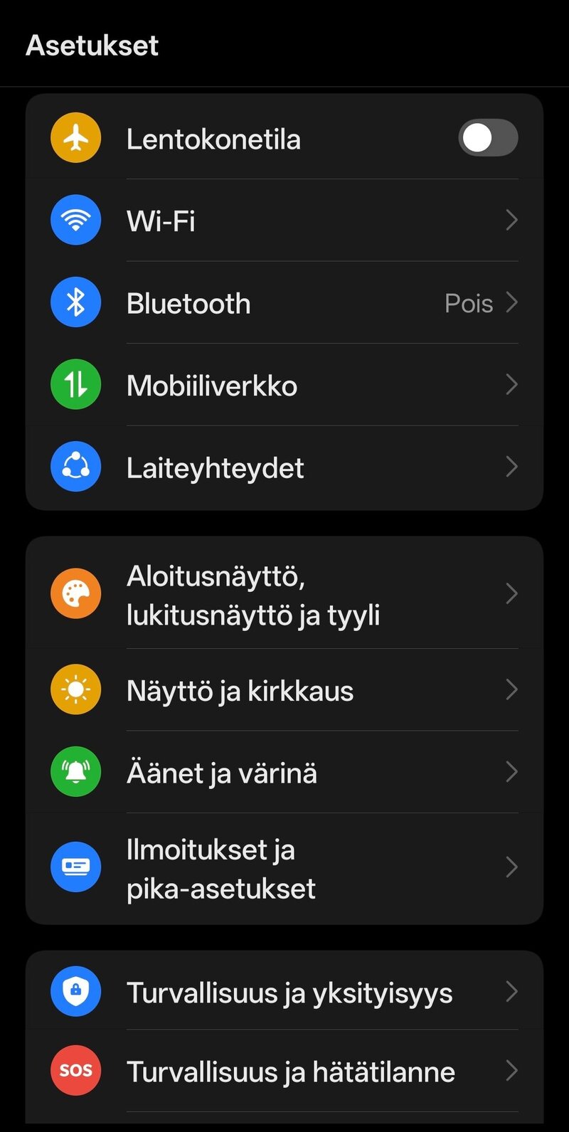 ColorOS:n asetuksia 1/2