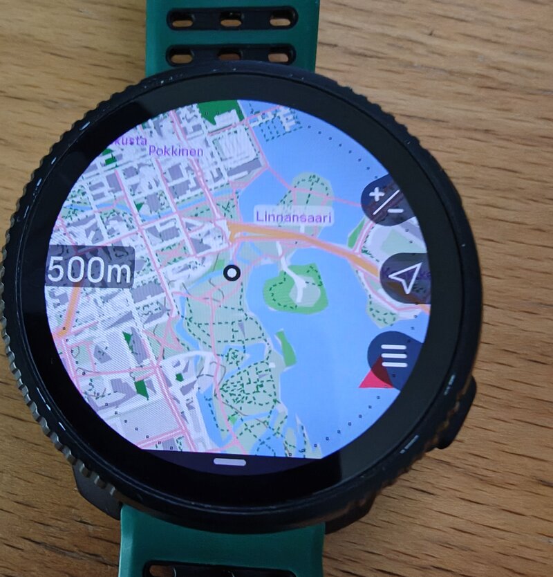 Suunto Vertical 2, kartta kellon näytöllä