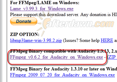 audacity ffmpeg library set up